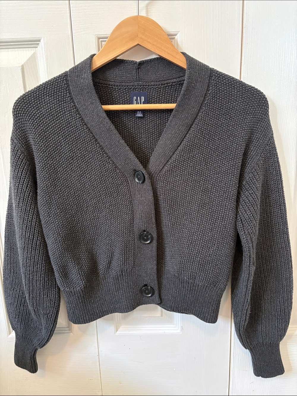 GAP Women's Dark Gray Button-Front Textured Cardigan